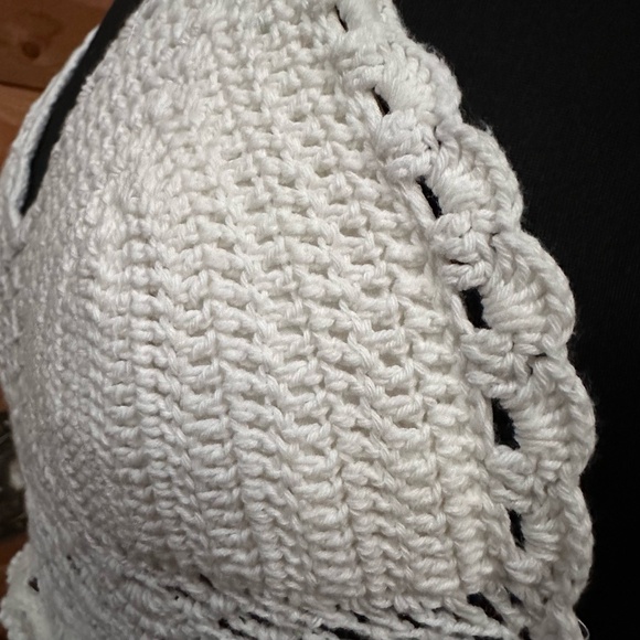 White Crochet Halter Maxi Dress Boho Beach Lace Knit Top Flowy Skirt Small/Med - Picture 11 of 15